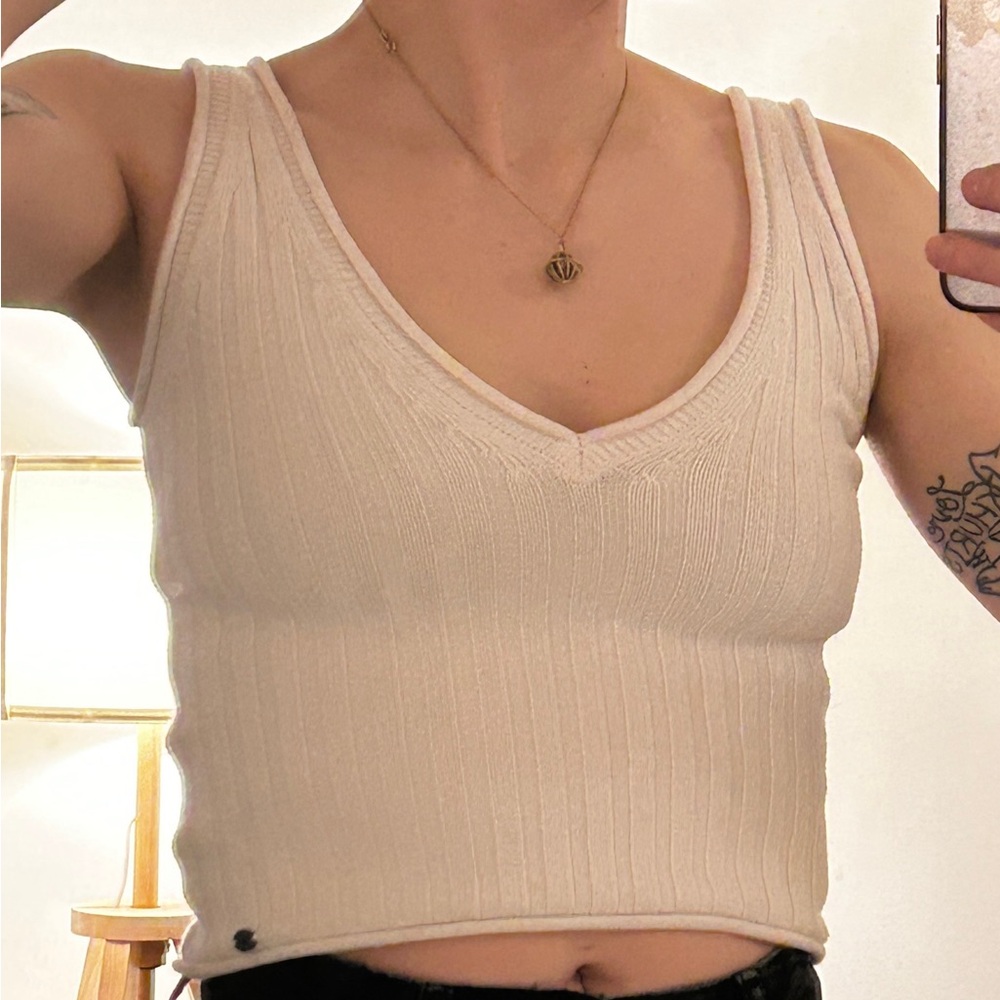 Guess Cream Ribbed Tank Top